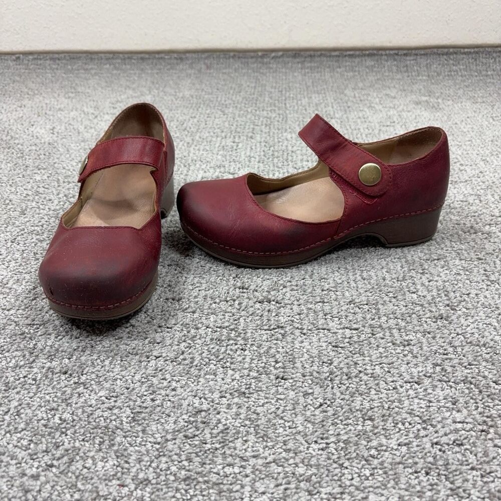 Dansko Shoes Womens 8.5 Red Leather Mary Jane Strap Comfort Walking Casual